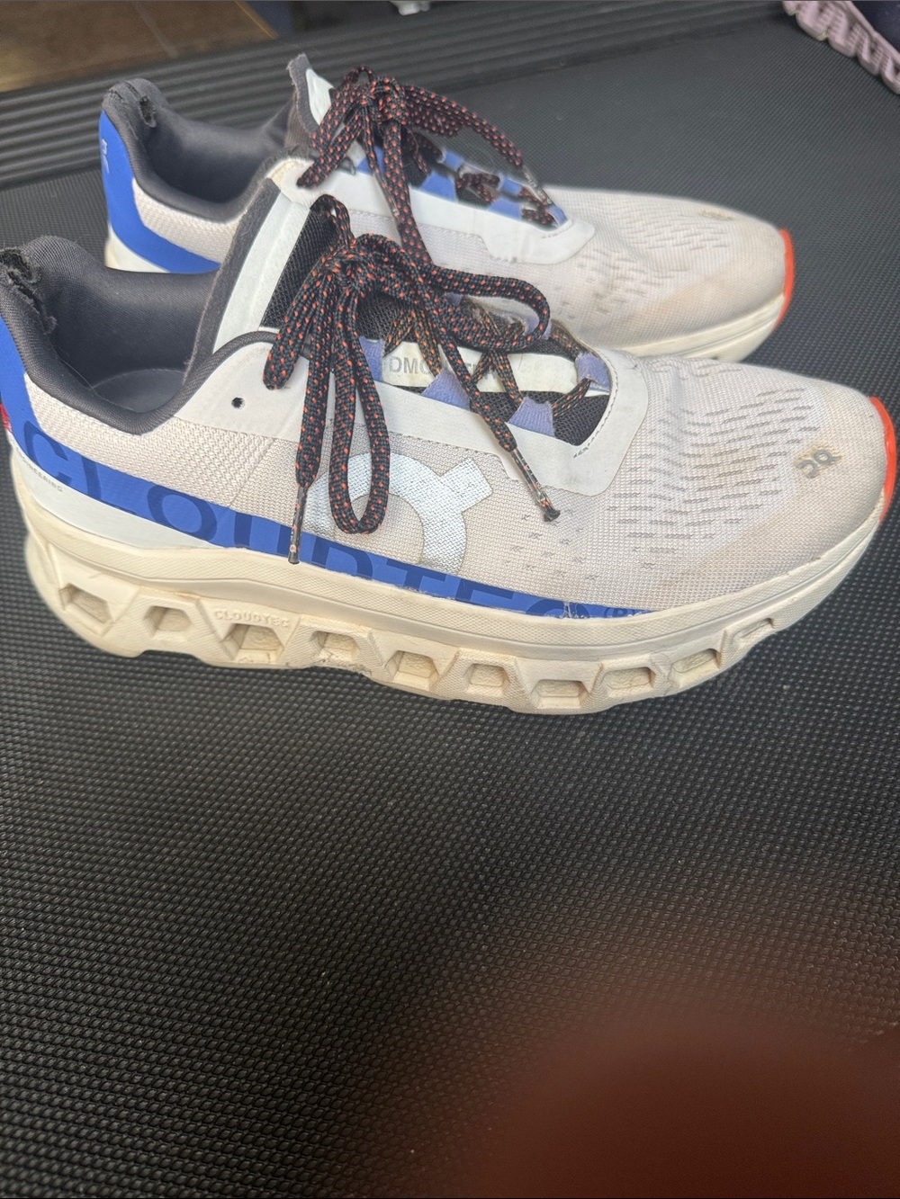 On Running White and Blue Mesh Trainers with Orange Accents - Picture 4 of 8